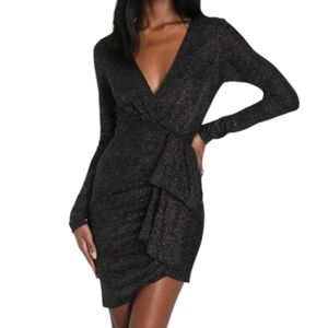 Lulus Exceptional Arrival Black Lurex Long Sleeve Bodycon Mini Dress size small